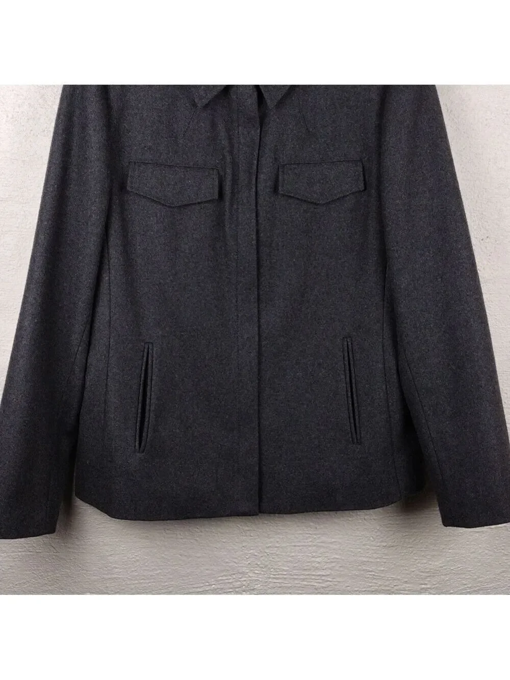 J. Crew Dark Gray Wool Blend Snap Collar Funnel Neck Long Sleeve Zip Up Coat